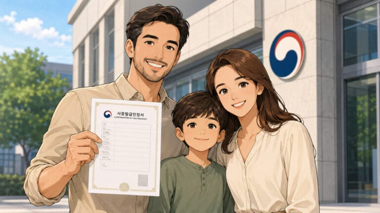 사증발급인정서를 들고 있는 외국인 가족의 모습