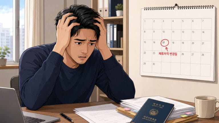 체류자격 변경 실패 사례 중 날짜를 지나버려 신청을 못해 머리를 감싸쥐면 괴로워하는 외국인