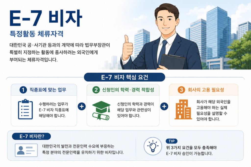 E-7 비자 핵심 요건 인포그래픽