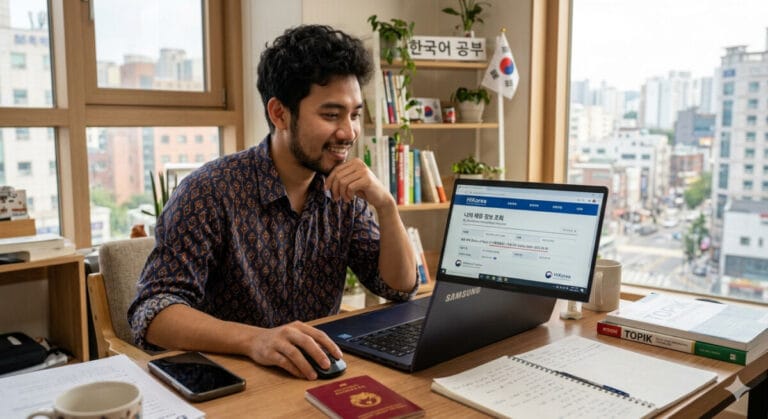 체류 자격 종류 확인하는 외국 남성의 모습
