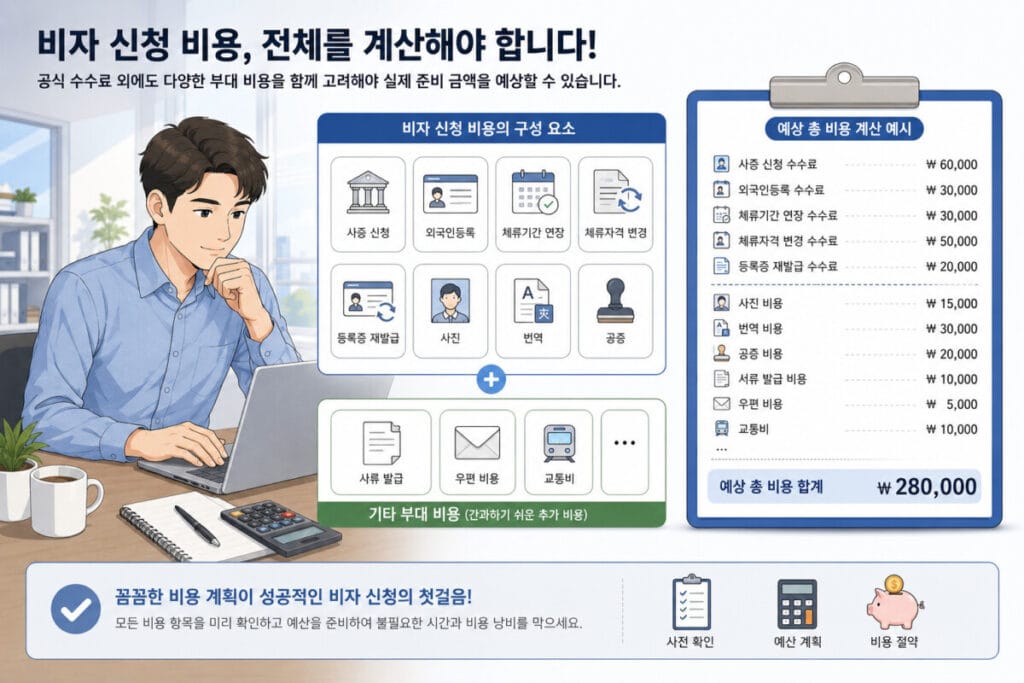 비자 신청 비용 구성 요소 인포그래픽