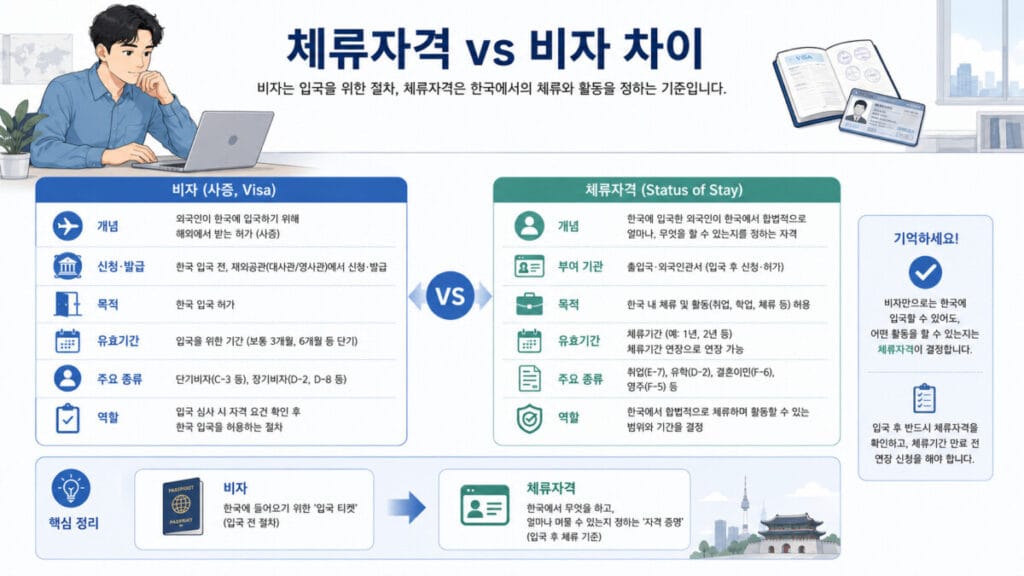 체류자격 vs 비자 차이 인포그래픽
